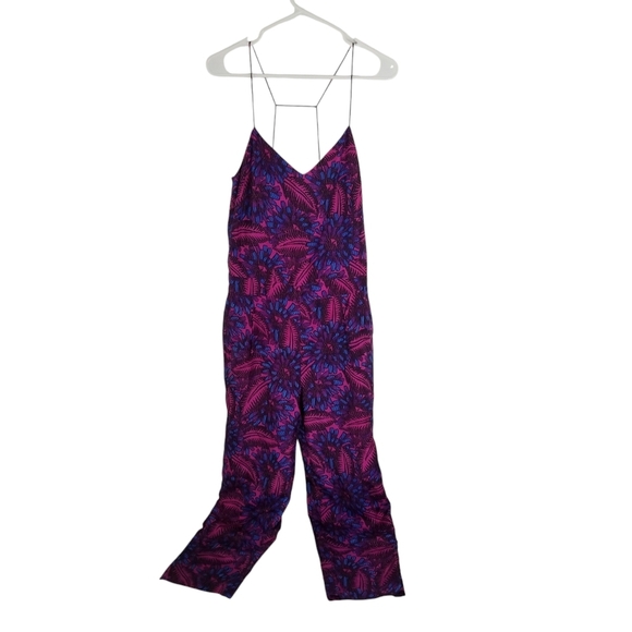 NWT J. Crew Silk Floral Midnight Fuchsia Strappy Jumpsuit Size 4 Pockets - Picture 2 of 16